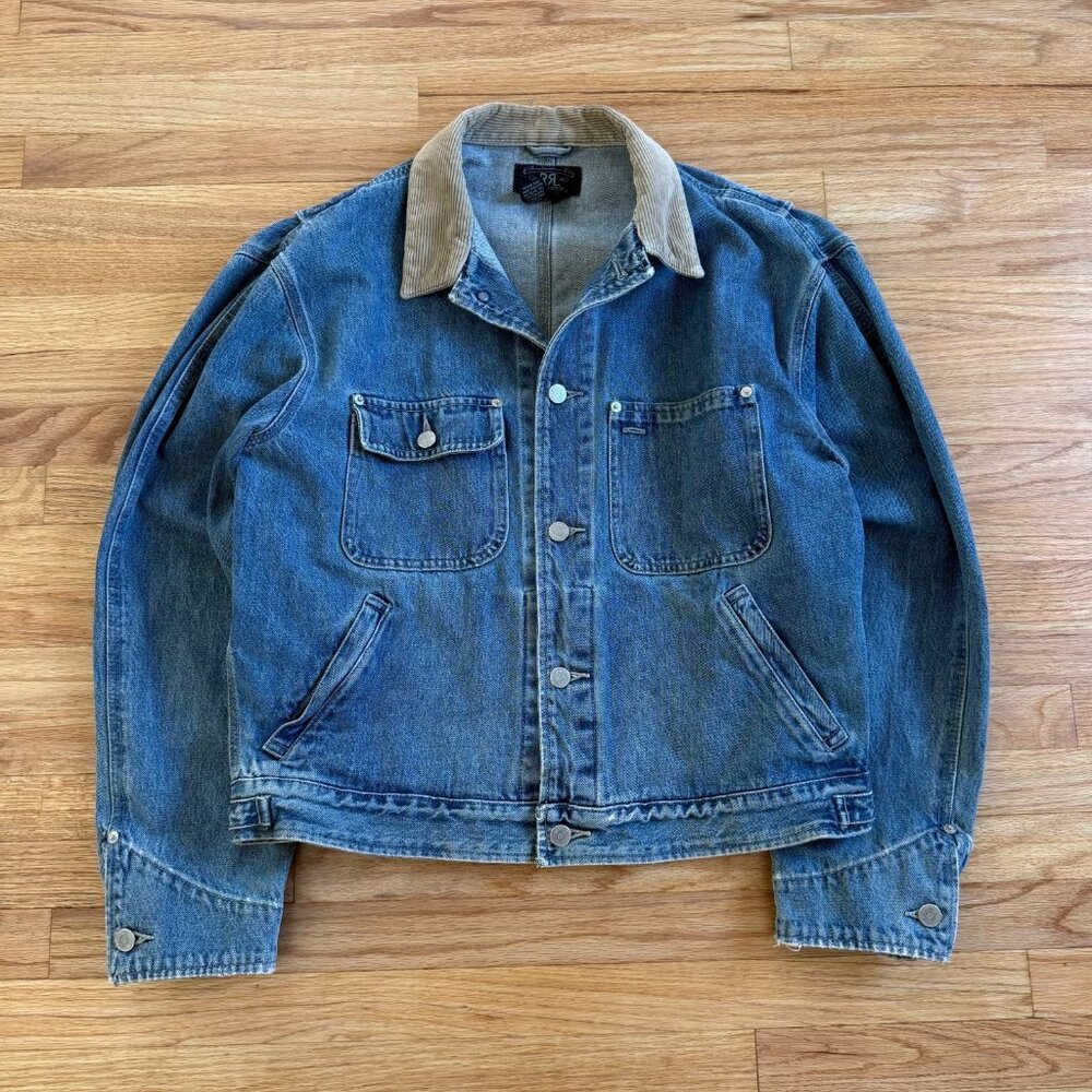 Ralph Lauren Double RL Blue Denim Jacket with Tan Collar